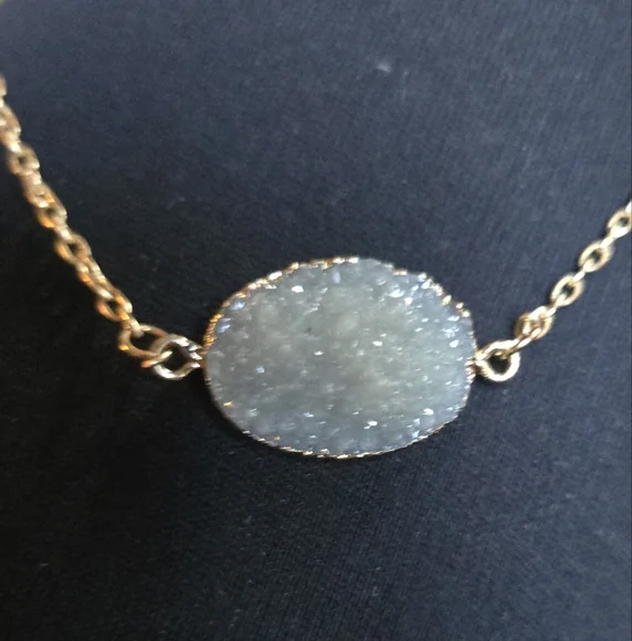 Quartz gray natural drutzy Gold plated Necklace  16" adjustable - Picture 3 of 9